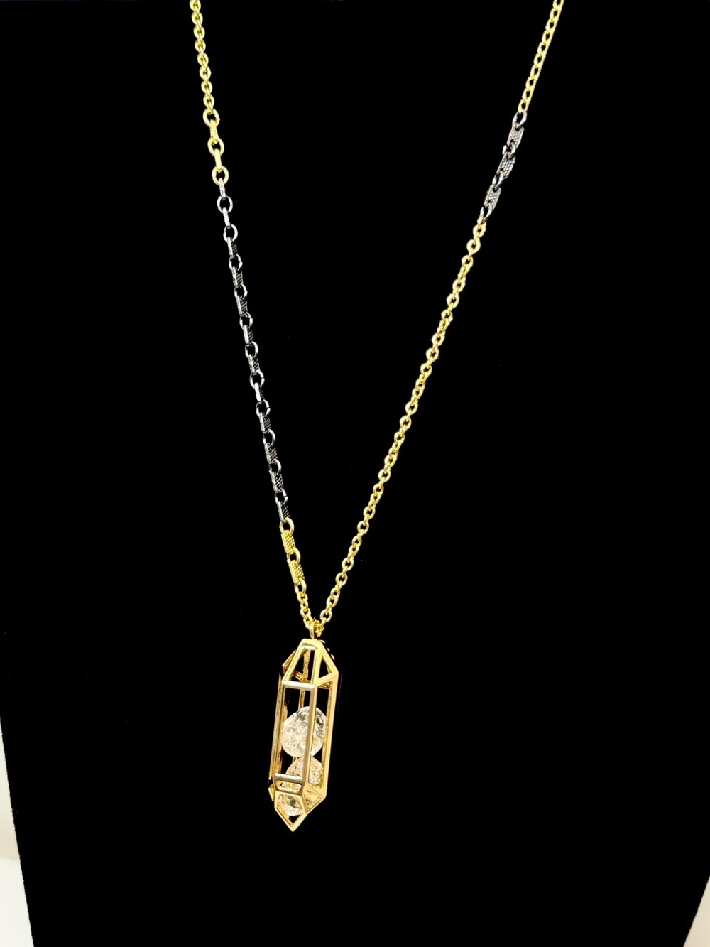 Fragments for Neiman Marcus Caged Rock Crystal Two Tone Pendant Necklace 30” NWT